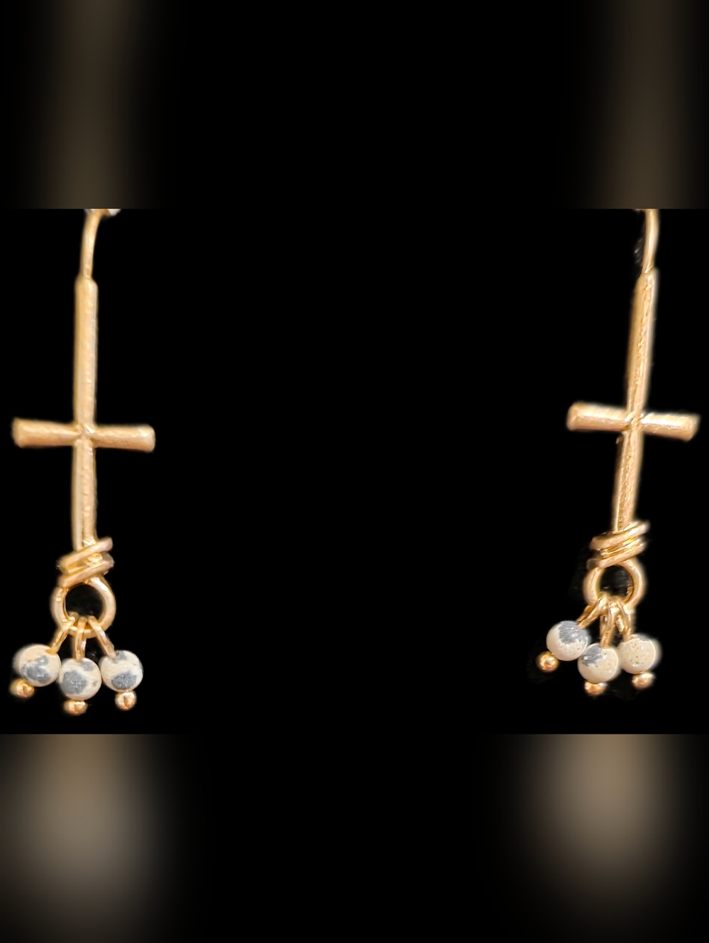 Cross Drop Earrings with Bead Accents